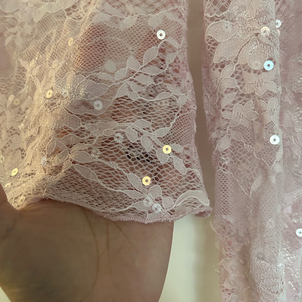 Wild Fable Pink Long Sleeve Lace Sequin Top - Picture 6 of 8